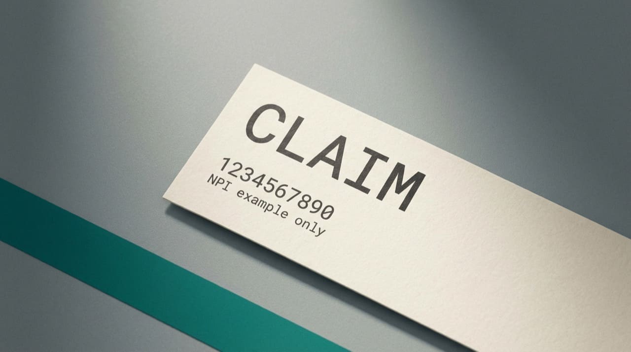 Paper strip with CLAIM and ten-digit placeholder 1234567890 illustration only