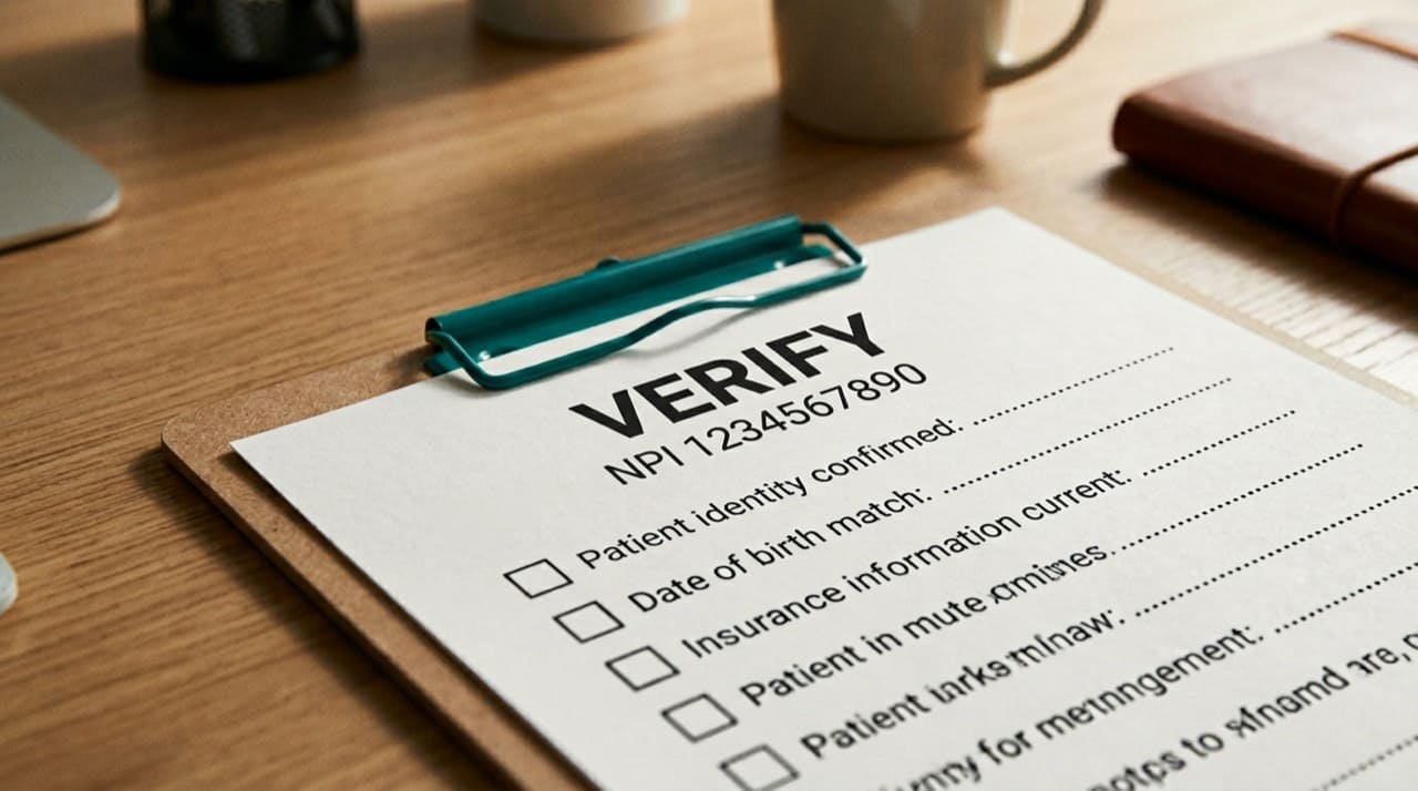 Clipboard corner with CHECKLIST and NPI line illustration only