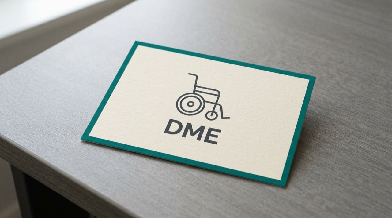 Wheelchair icon line art on paper with DME label illustration only