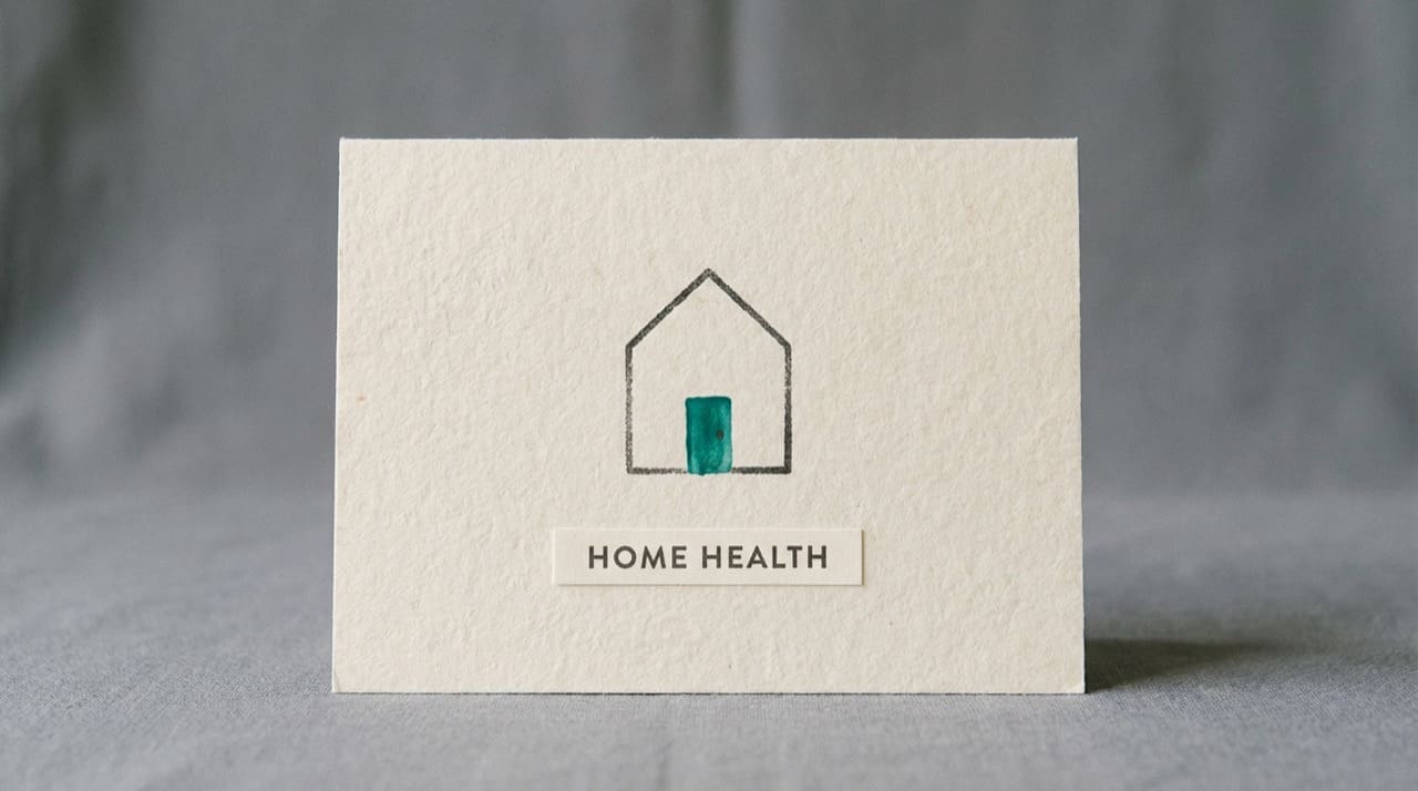 House outline stamp on paper with HOME HEALTH label illustration only