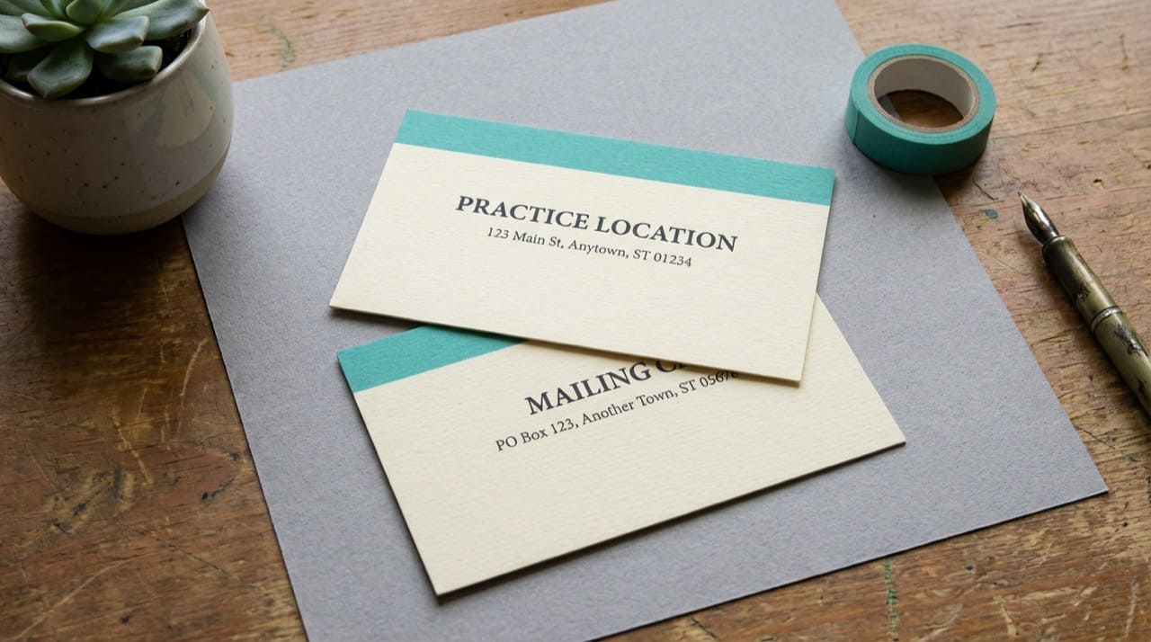 Two address blocks on index cards practice vs mailing illustration only