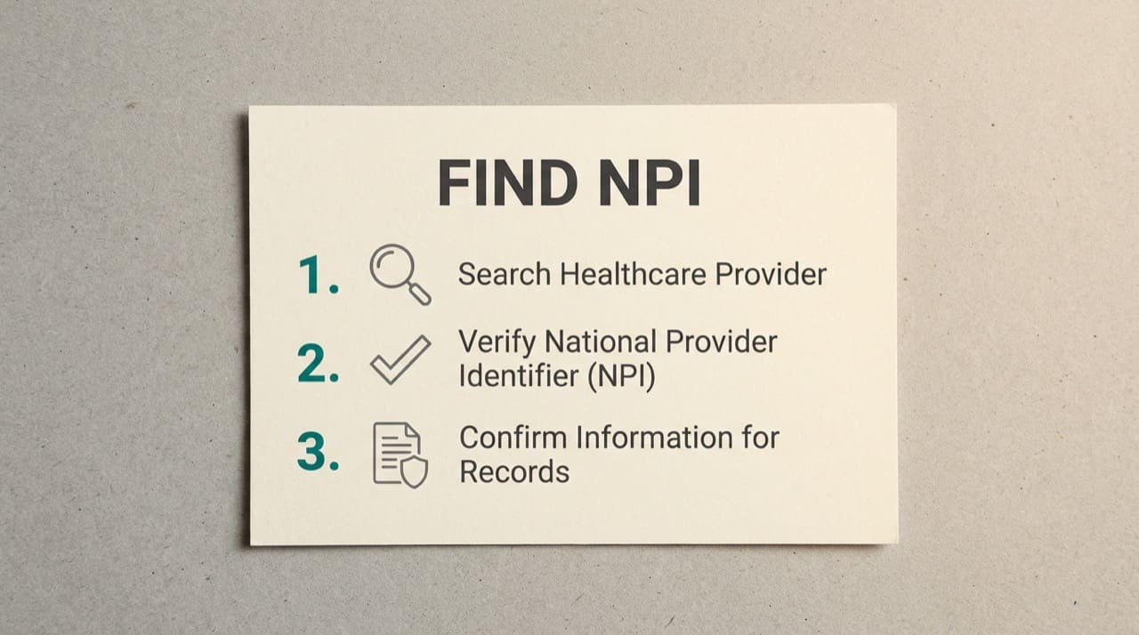 Simple how-to numbered list on index card steps 1 to 3 illustration only
