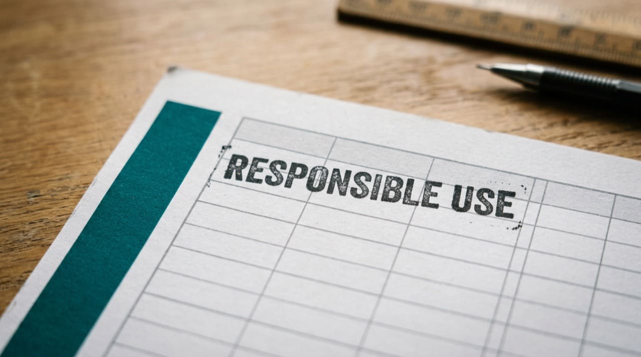 Spreadsheet grid corner with RESPONSIBLE USE stamp illustration only